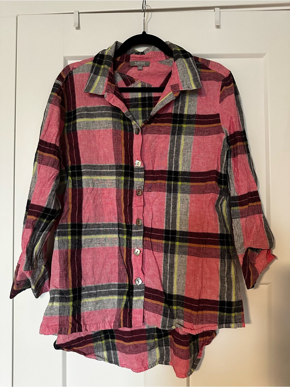 Habitat Pink Plaid Shirt with Black and Yellow Stripes